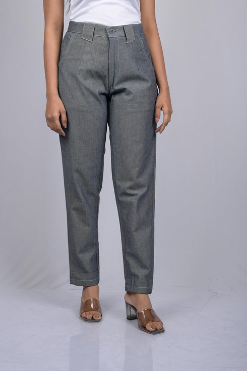 Denim pant Solid pants with pocket for women daily use and party wear casual style Grey Cotton Denim Silk Pant (OTL-PNT-1006)